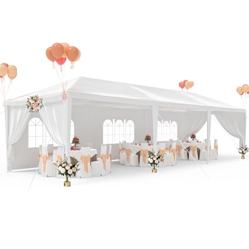 kejector 10'x30' Party Tent, Tents for Parties White Wedding Canopy with 8 Removable Sidewalls Carpas para Fiestas Outdoor Event Tent for Birthday Holiday Garden Patio Backyard