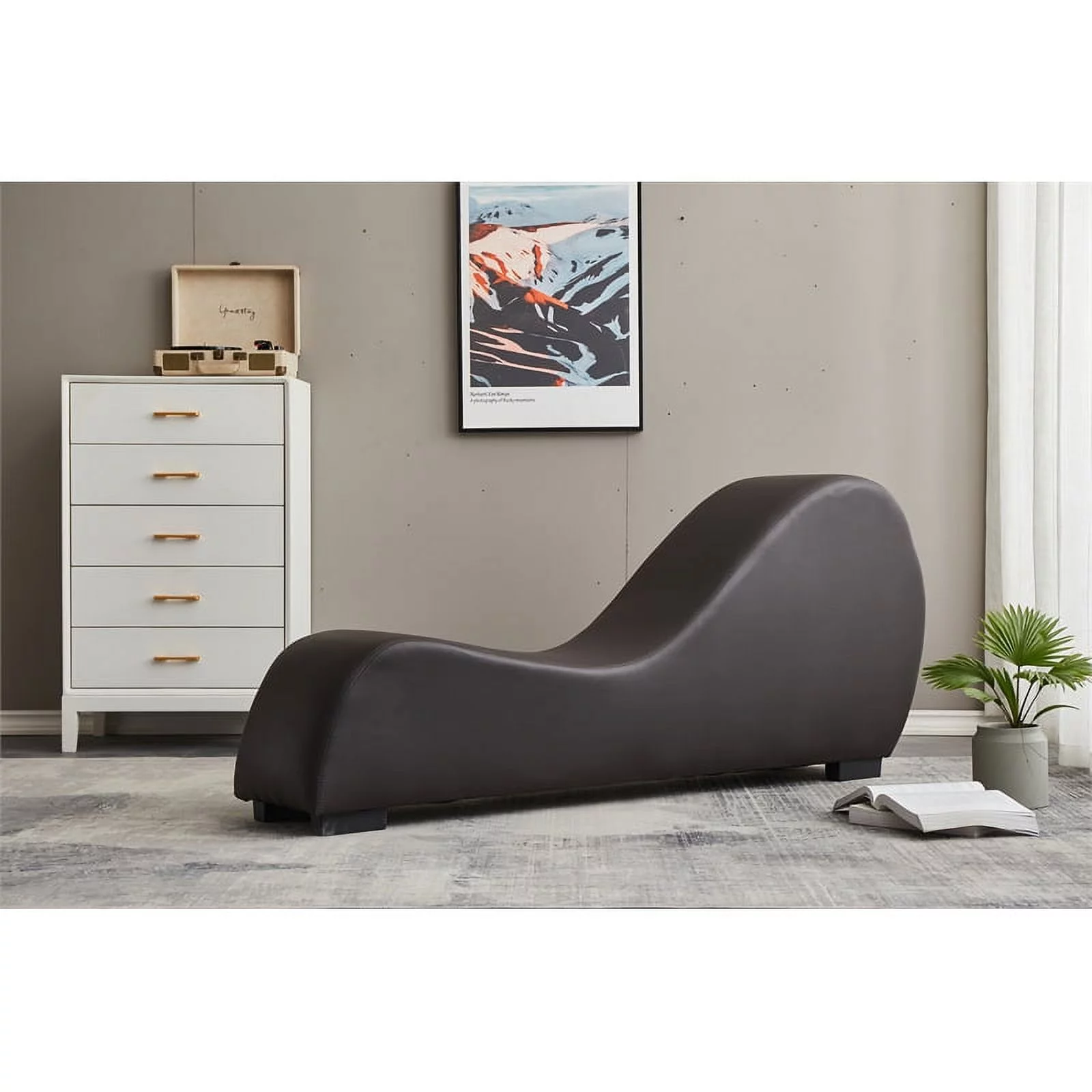Bowery Hill Modern Faux Leather Yoga Relaxing Chaise in Brown
