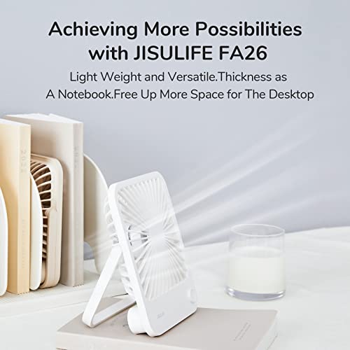 JISULIFE Desk Fan Battery Rechargeable, 4500mAh 180°Foldable Portable Personal Fan, 4 Speeds Adjustable Long Battery-life for Home Office Travel Outdoor Gifts for Women Men-White