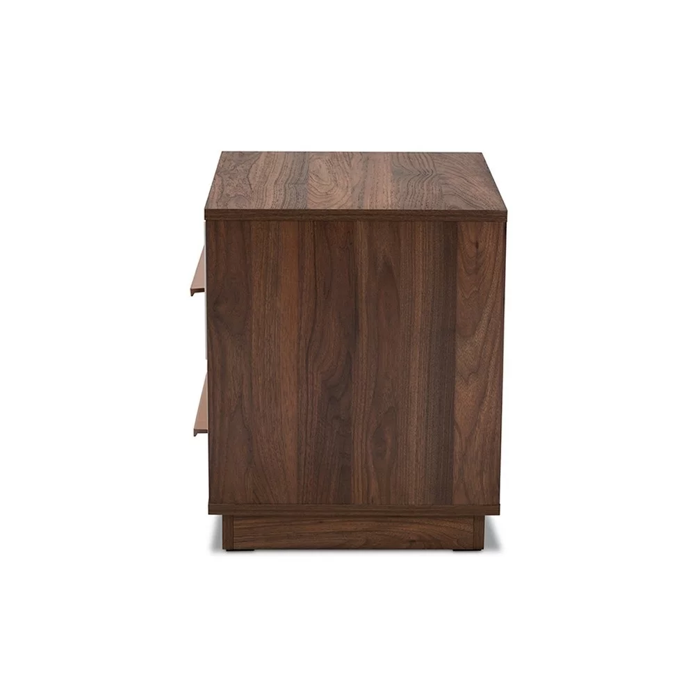 Baxton Studio Mette Mid-Century Modern Two-Tone White and Walnut Finished 2-Drawer Wood Nightstand