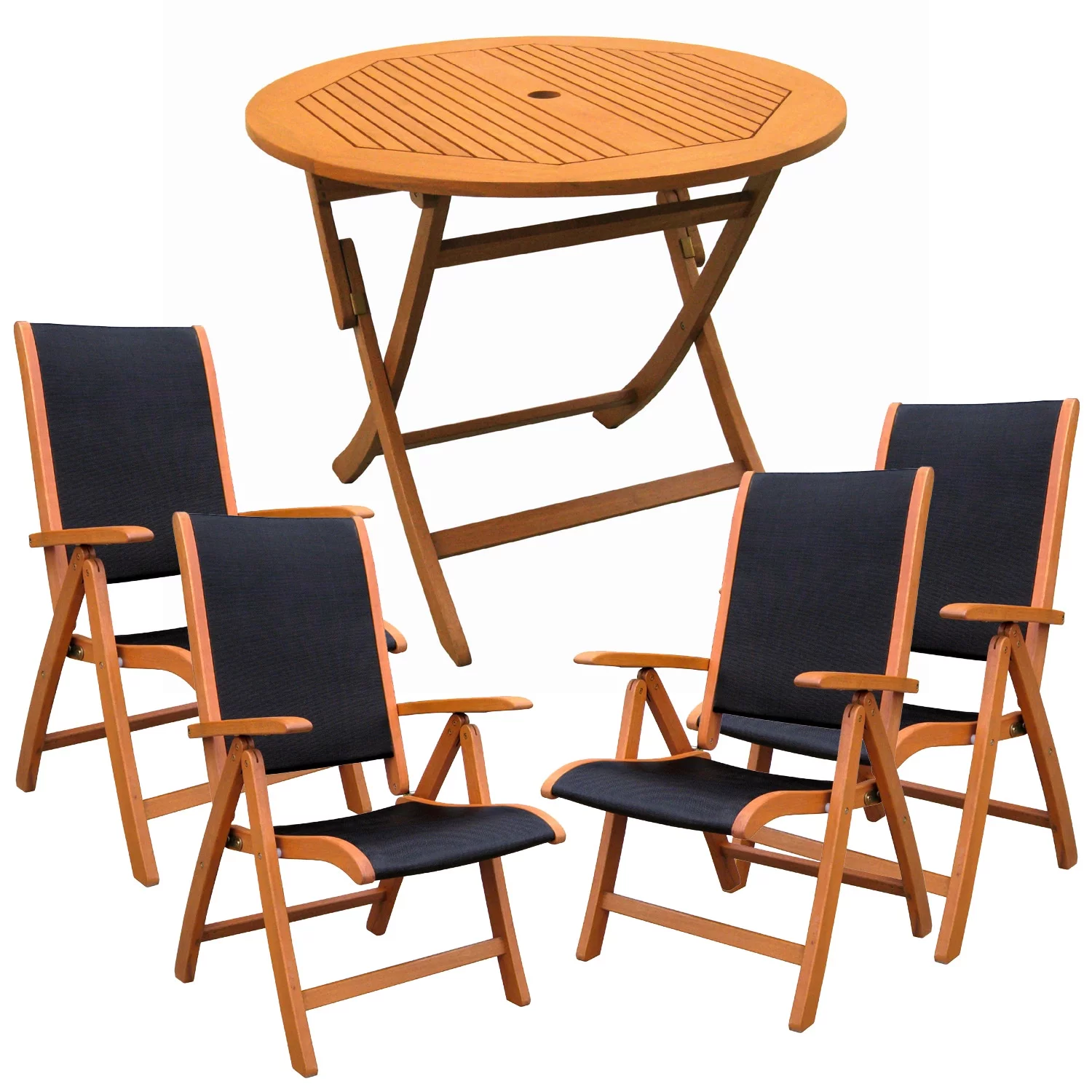 International Caravan Royal Tahiti Hamburg Balau Wood 5 Piece Sling Patio Dining Set