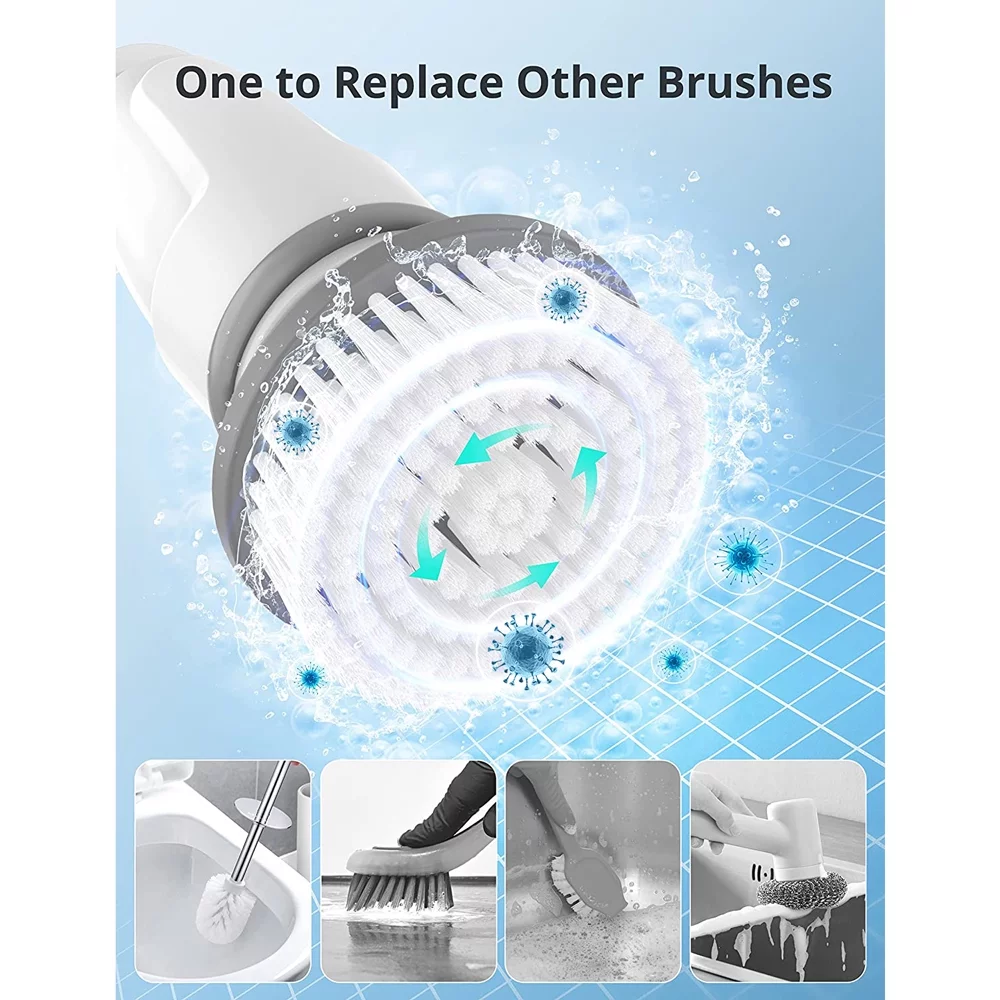 Electric Spin Scrubber, Cordless Cleaning Brush with Adjustable Extension Arm 4 Replaceable Cleaning Heads, Power Shower Scrubber for Bathroom, Tub, Tile, Floor