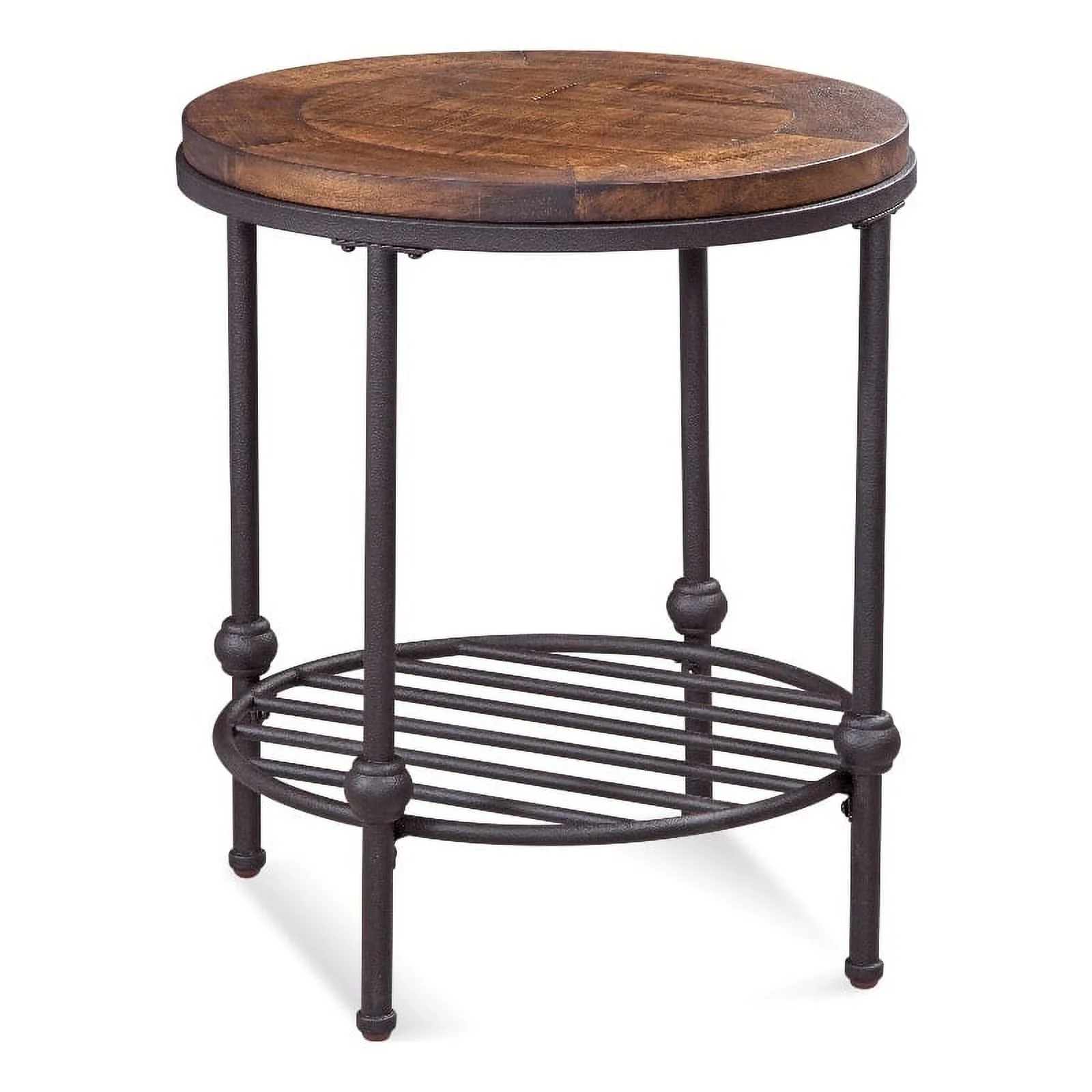 Emery Round Wood End Table in Barnside Brown