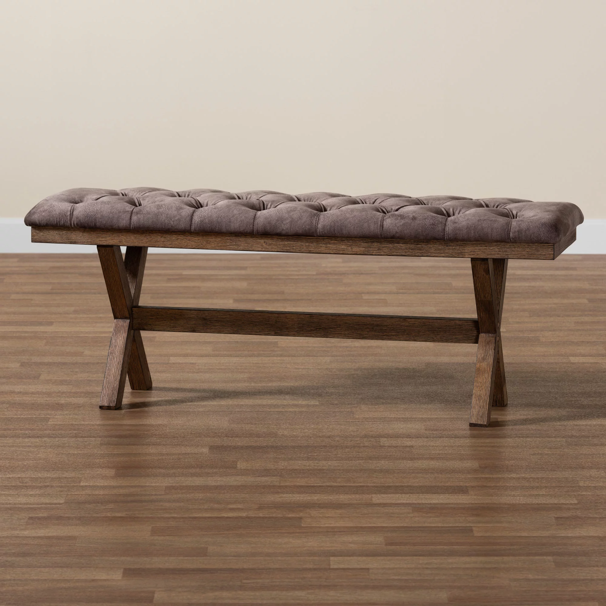 Baxton Studio Cherene Modern Farmhouse Chocolate Velvet Fabric and Dark Brown Finished Wood Bench