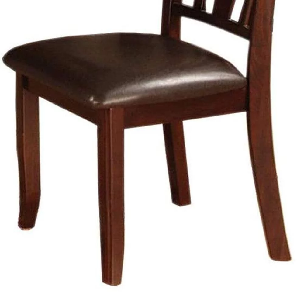 Transitional Dining Room Set of 6 Dining Side Chairs Espresso Solid wood Leatherette Cushion Seat Unique Back Design Furniture