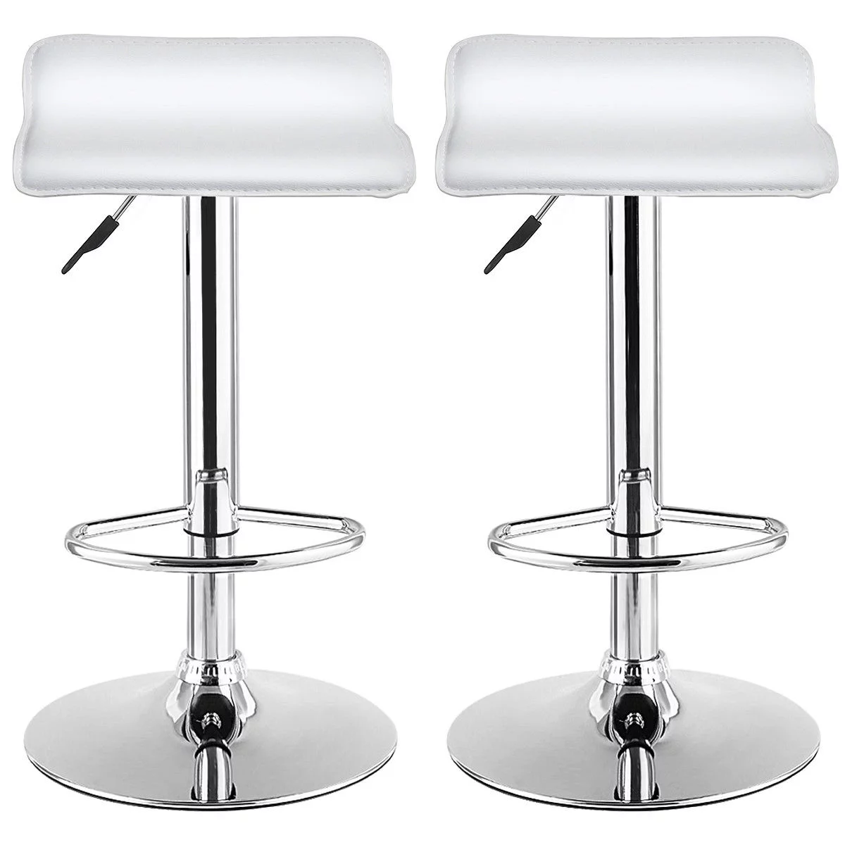 Costway Set of 2 Swivel Bar Stools Adjustable PU Leather Backless Dining Chair White Low Back