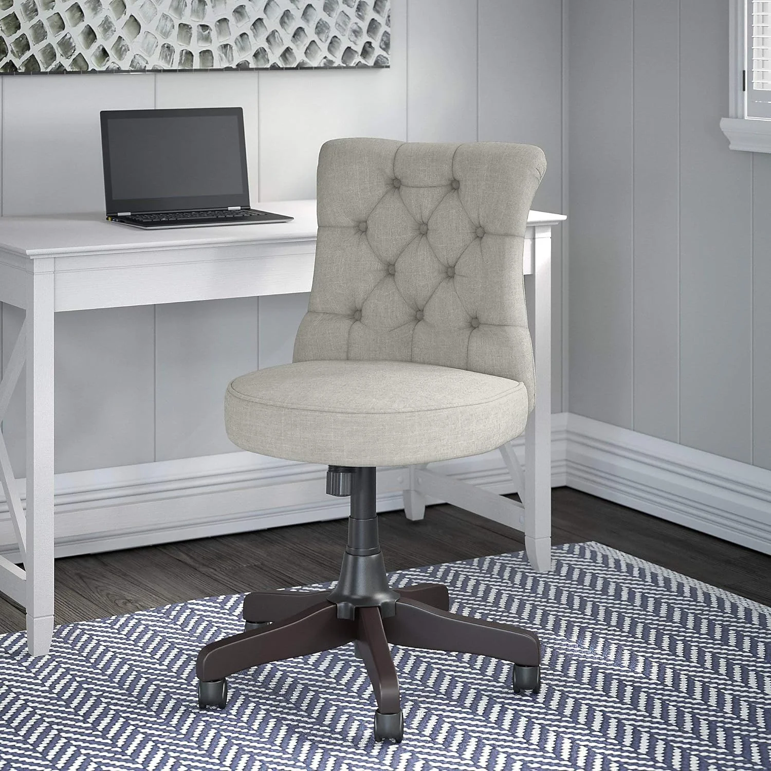 Key West Back Tufted Office Chair, Light Gray Fabric