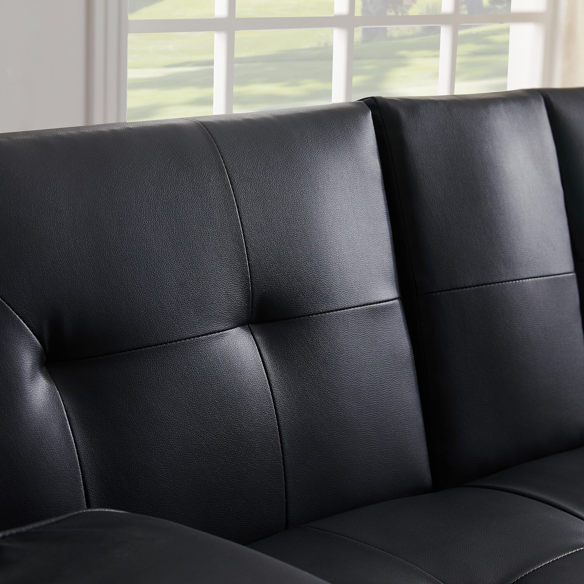 Faux Leather Loveseat Sofa Bed with Cup Holders , Convertible Folding Sleeper Couch Bed