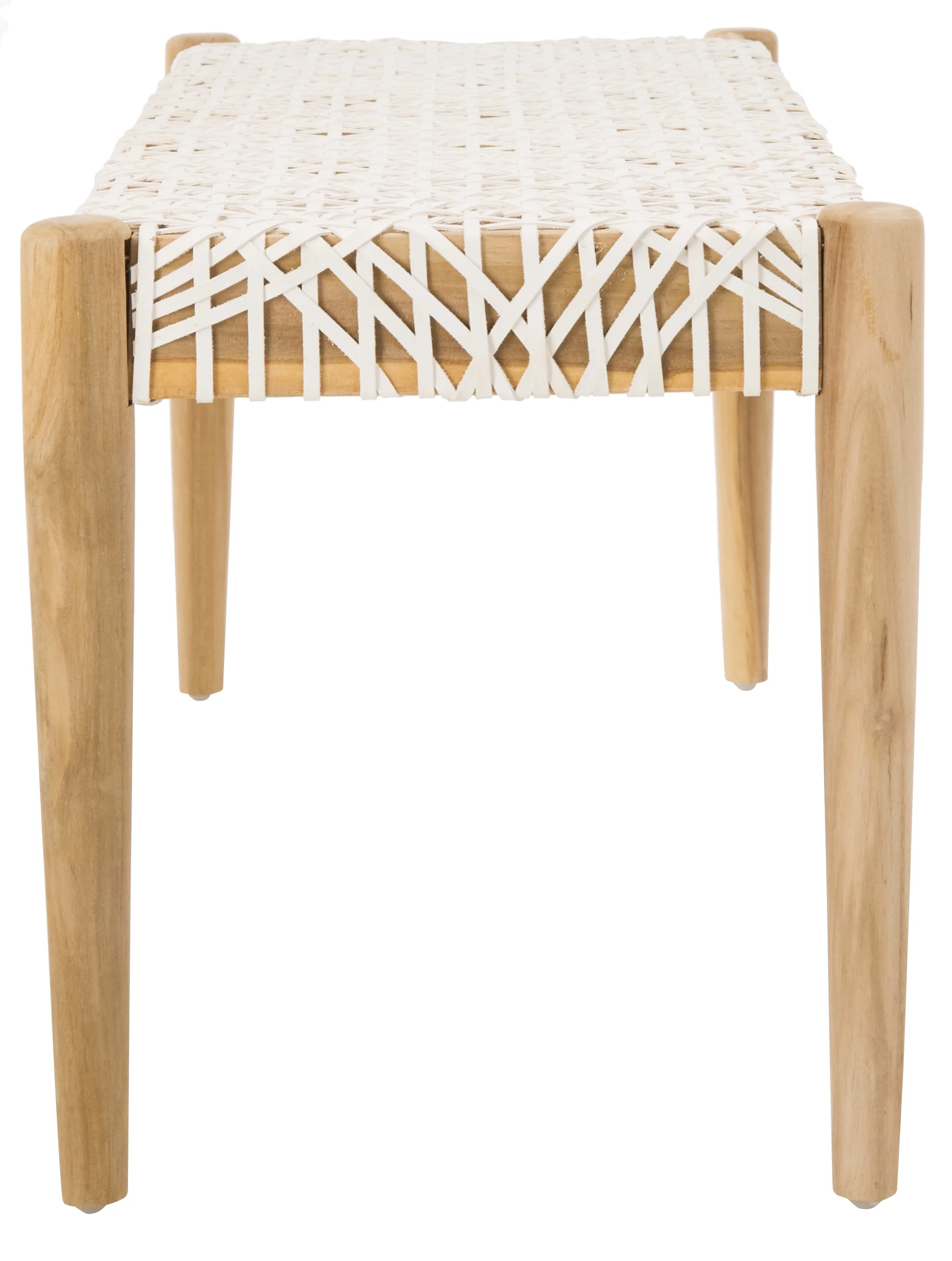 SAFAVIEH Bandelier Cowhide Leather Weave Tufted Bench, Natural/Off-White