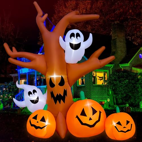SEASONBLOW 8 Ft Halloween Inflatable Dead Tree with Ghosts Pumpkins Decoration Blow up Decor for Lawn Patio Indoor Outdoor Home Yard Party