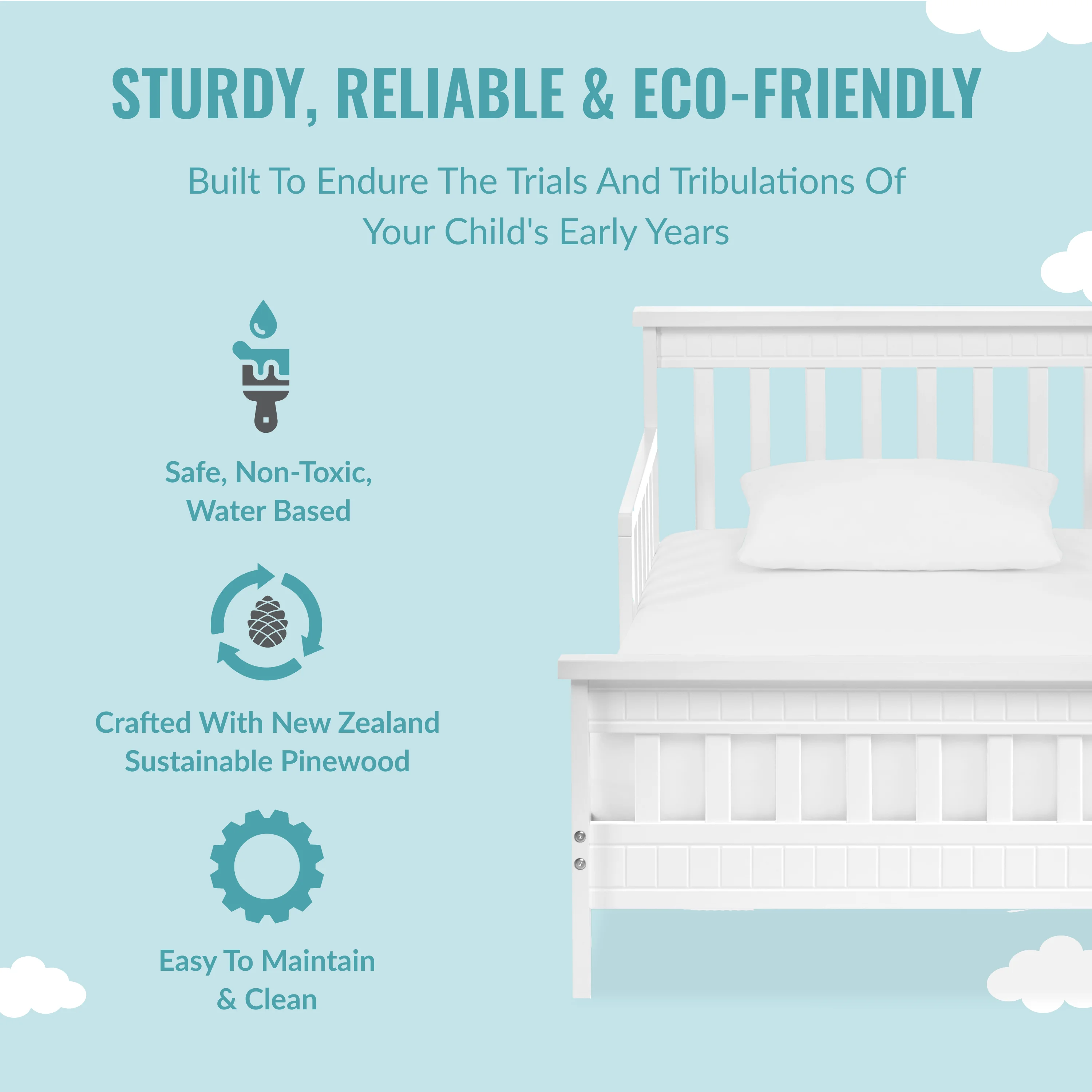 Dream On Me San-Fran Toddler Bed made with Sustainable New Zealand Pinewood, White
