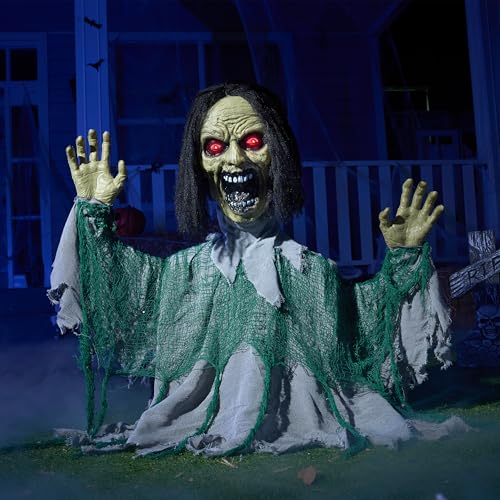 JOYIN Halloween Animated Zombie Groundbreaker Outdoor Decor with Light Up Eyes Creepy Animatronic Decorations with Movable Arms for Halloween Party Prop and Lawn Patio Yard Outside Decorations