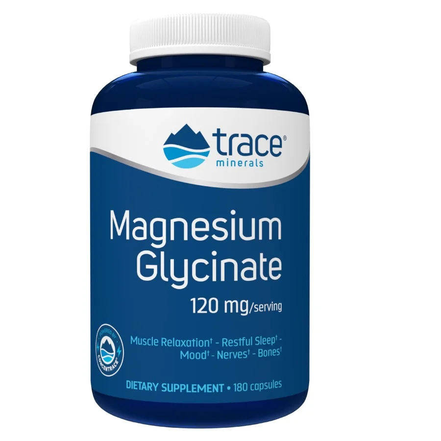 Trace Minerals Magnesium Glycinate Supplement, 120 mg, for Sleep, Calm Mood, and Normal Muscle, Heart, Liver, Bone & Nerve Function, 180 Day Supply