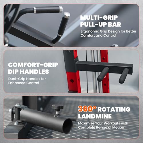 Smith Machine Home Gym with Aluminum Pulley Set - 2000lbs Capacity All-in-One Power Rack with Cable Crossover, Pull-Up Bar & Dip Station, Includes 18 Attachments, P107 Anvil