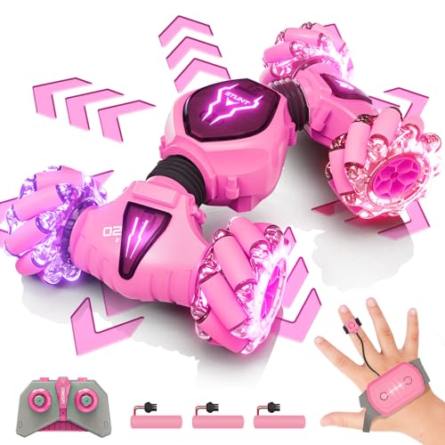 Tecnock Remote Control Car for Boys Girls, 2.4GHz 4WD Gesture Sensing RC Stunt Car Toys - 360° Rotating Double Sided Hand Controlled RC Cars with LED Lights, Gifts for Kids