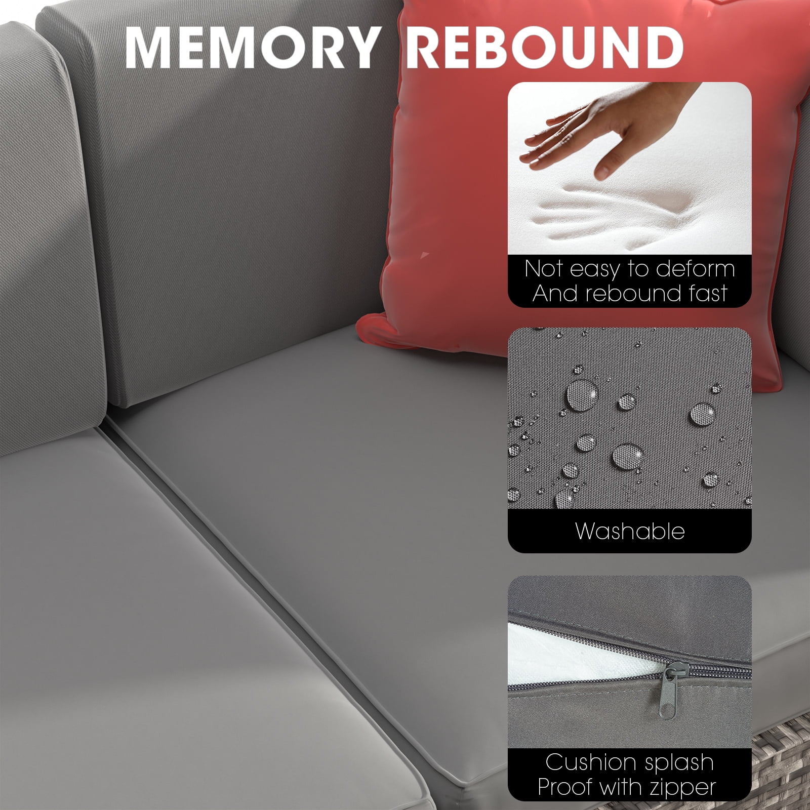 Sunmthink 8 Pcs Patio Furniture Sets with 50000 BTU FirePit Table, Grey