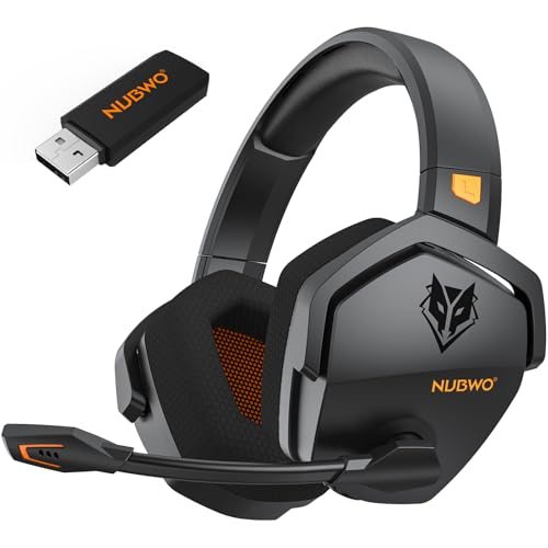 NUBWO G06 Dual Wireless Gaming Headset with Microphone for PS5, PS4, PC - 23ms Low Latency Audio - 100-Hour of Playtime - 50mm Drivers (Black-Orange)