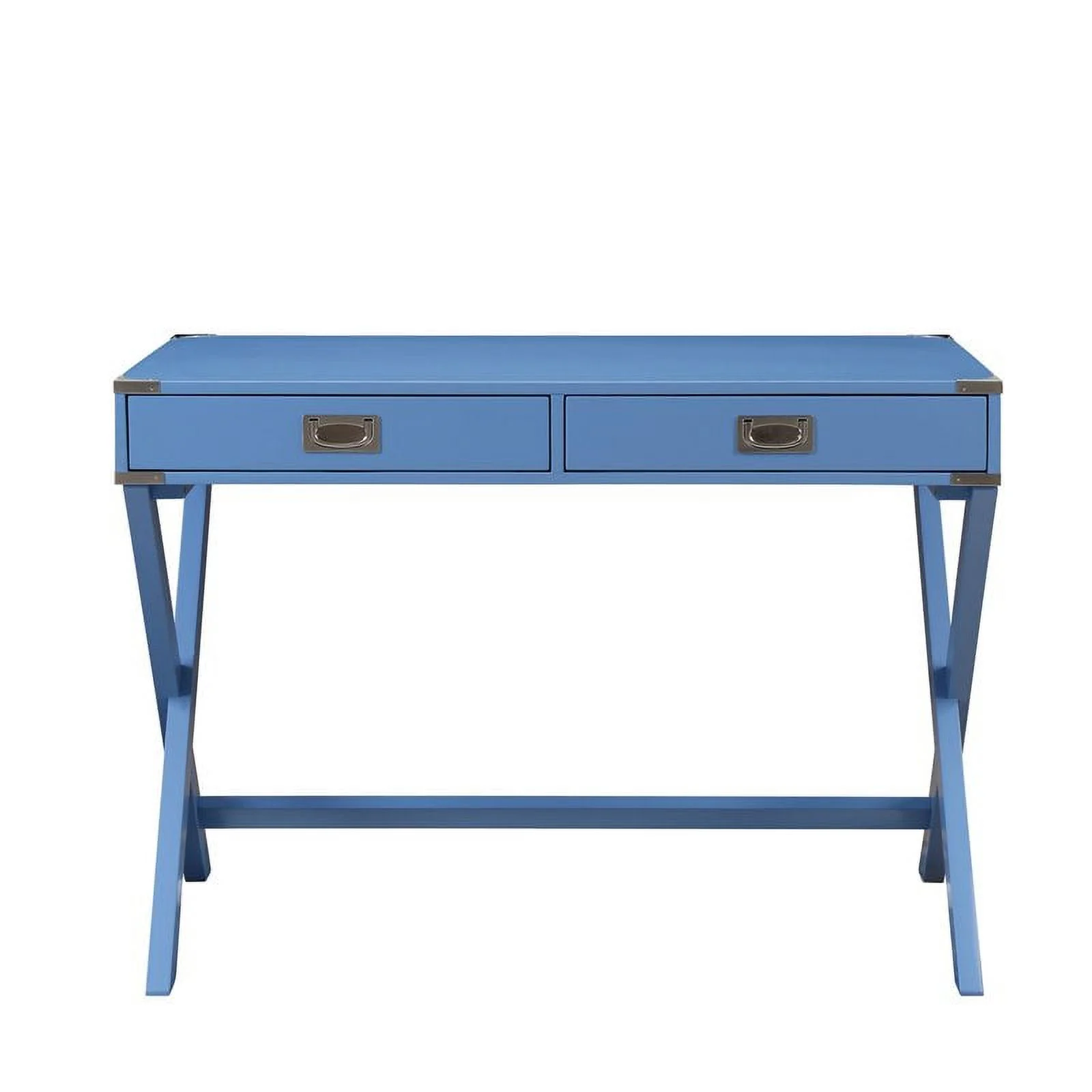 UrbanPro Wooden Rectangular 2-Drawer Writing Desk with X-Shaped Base in Blue
