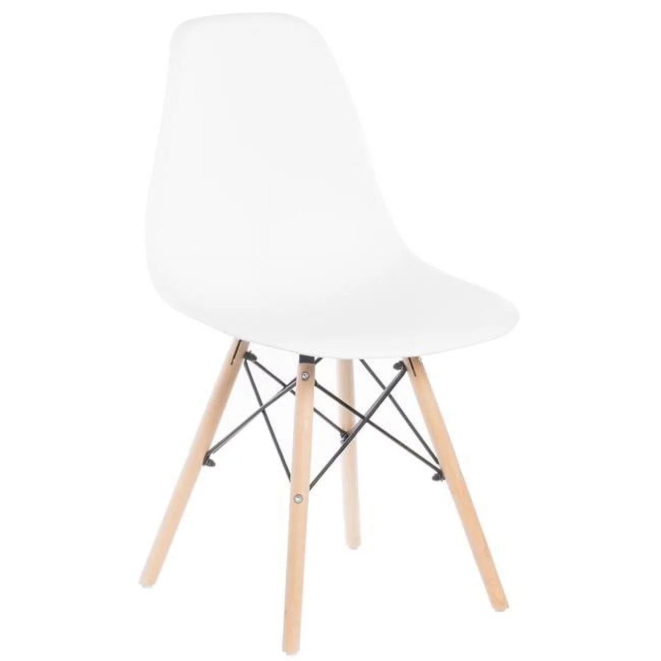 Fabulaxe  32.5 x 18 x 20 in. Mid-Century Modern Style Plastic DSW Shell Dining Chair with Solid Beech Wooden Dowel Eiffel Legs, White