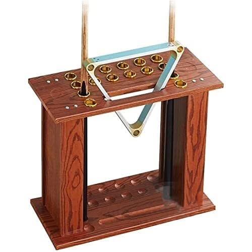 Freestanding Wooden Pool Cue Rack for 16 Cues, Sturdy & Stylish Billiard Cue Holder, Easy Assembly, Perfect Game Room Storage - Walnut Finish