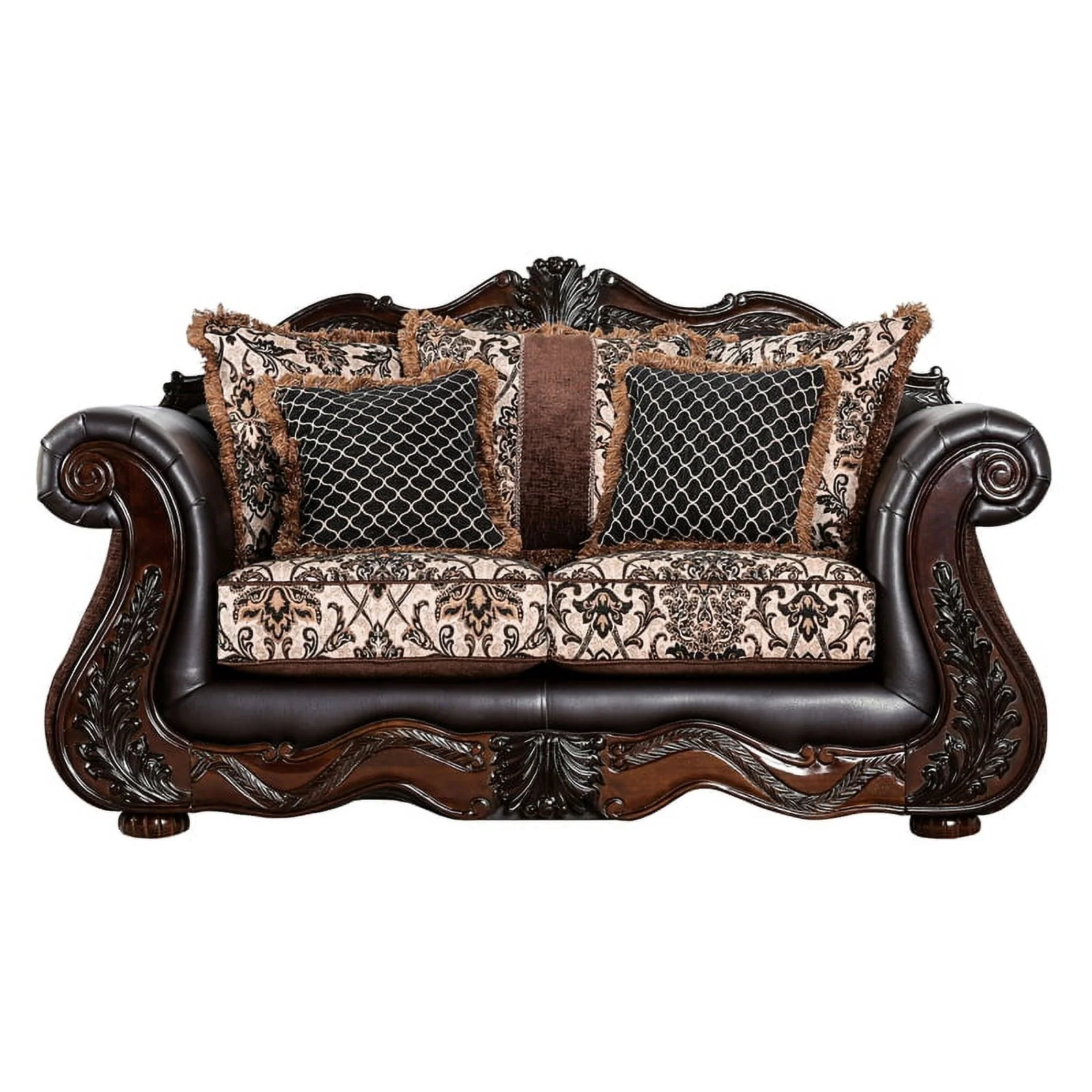 Furniture of America Conall Traditional Faux Leather Cushioned Loveseat in Brown