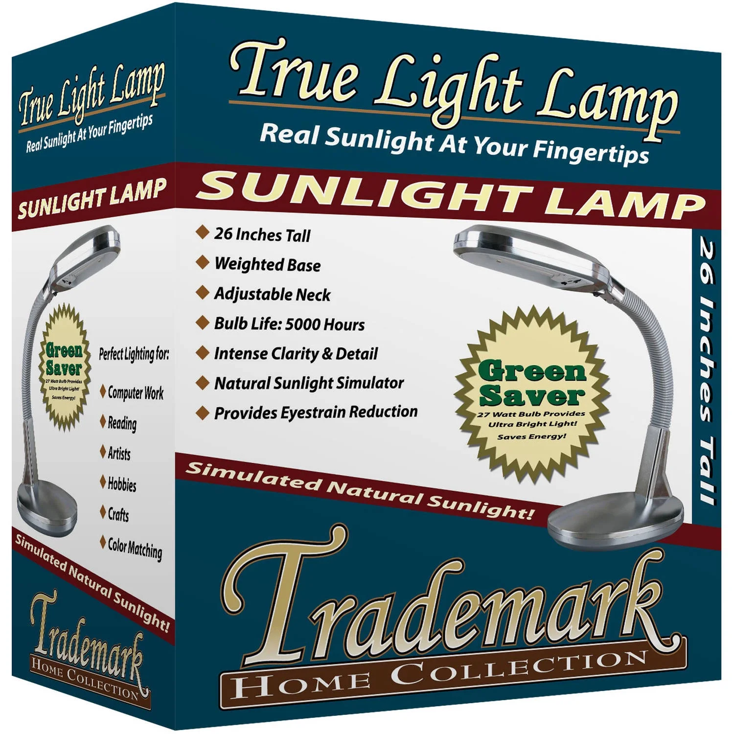 Lavish Home Natural Sunlight Desk Lamp, Adjustable Gooseneck for Home and Office Lamp, Silver