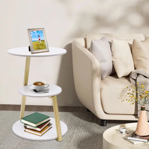 3-Tier End Table Living Room Sofa Side Snack Table Coffee Tray Under Sofa Table