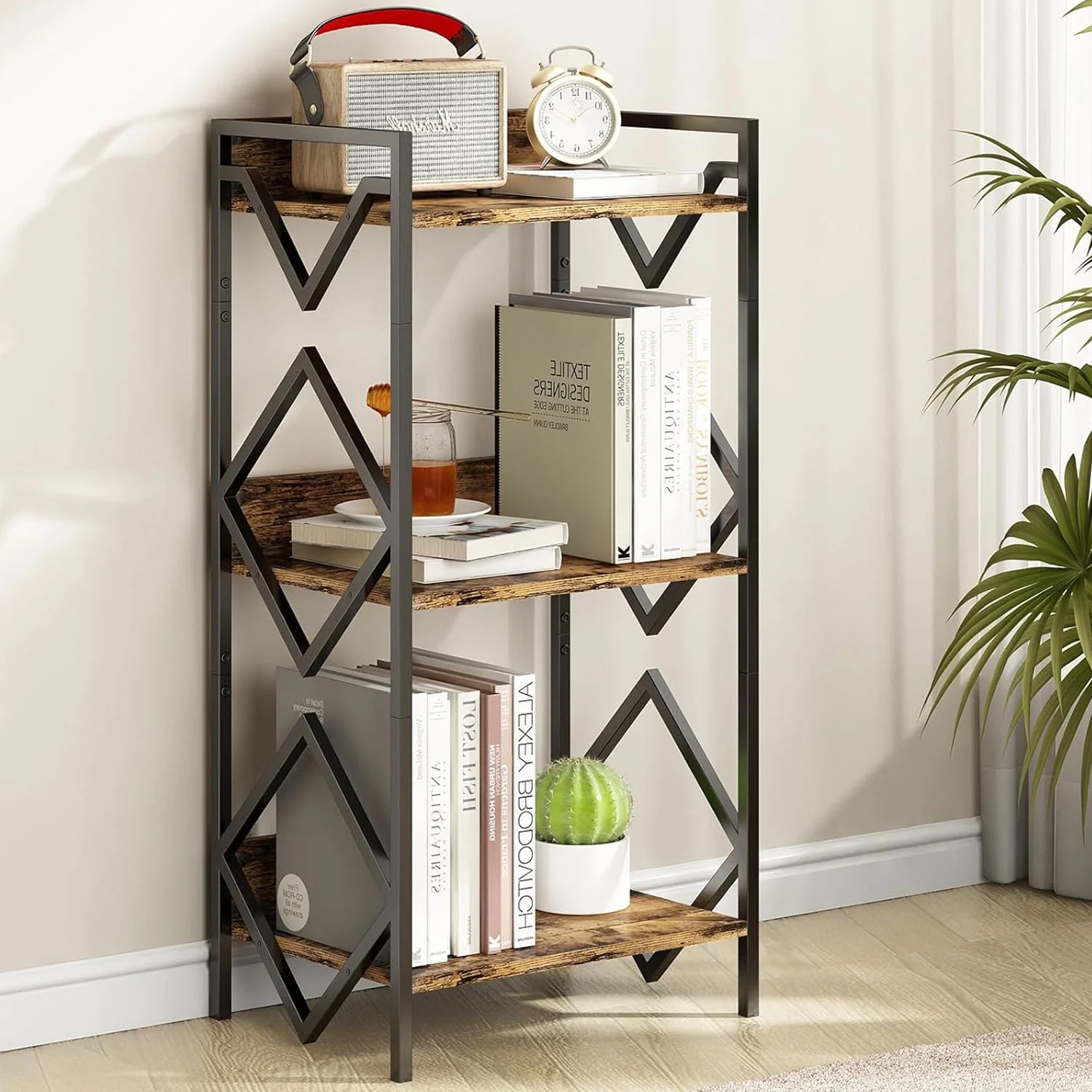 HOYRR Compact 3-Tier Metal Shelf  Big Storage in Small Spaces Office  Living Room  Bedroom Ready Short Sturdy  Black