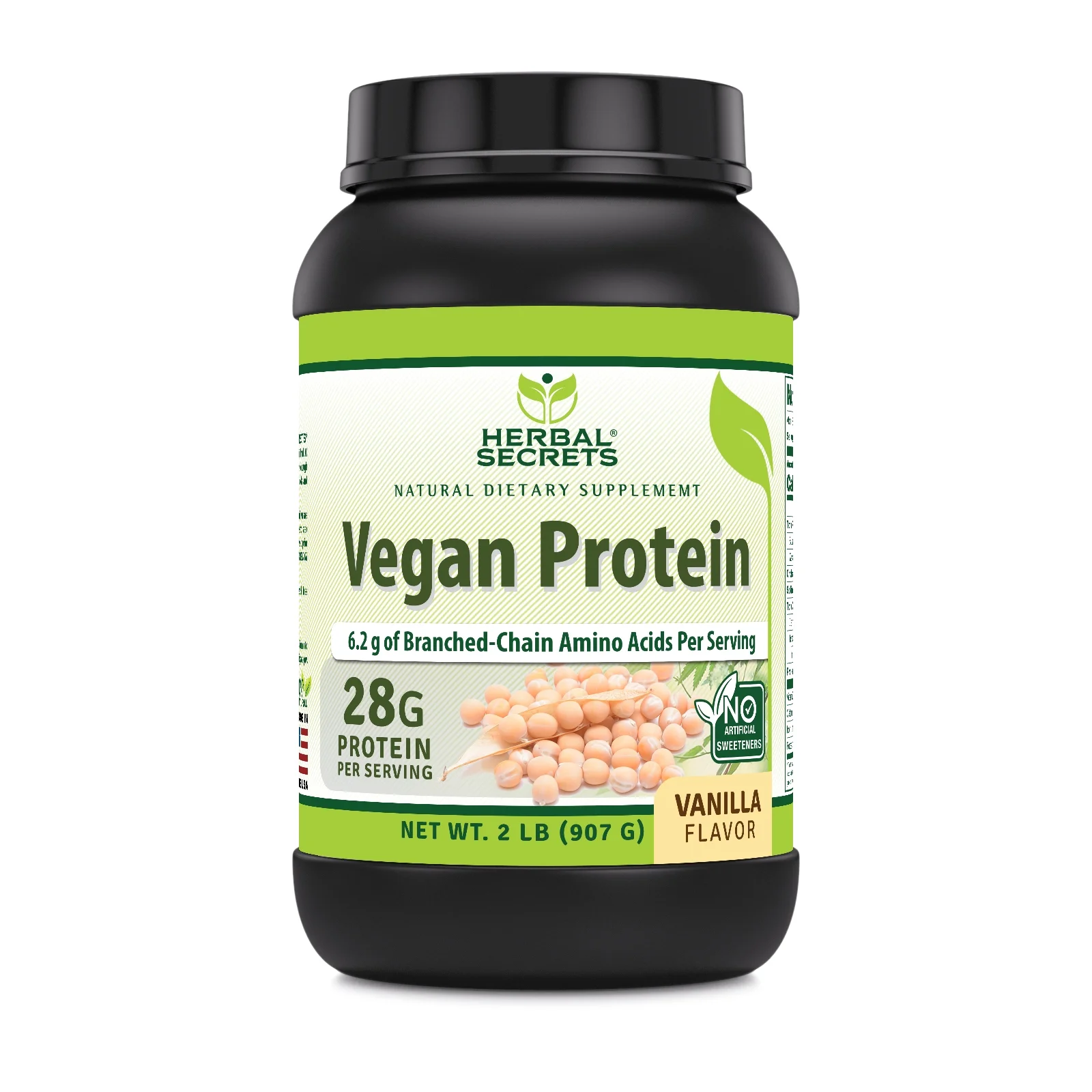 Herbal Secrets Vegan Protein (Pea Protein) Powder 2 Lbs | Vanilla Flavor | 28 Gram Protein per Serving | 23 Servings | Vegan | Made in USA
