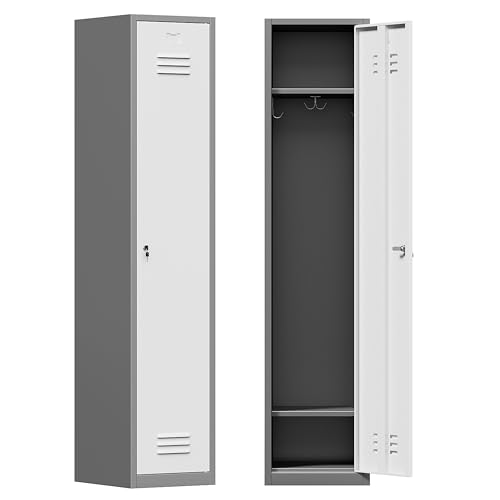 71'' Metal Locker with Keys for School,Gym,3 Tier Steel Office Storage Locker with Hook,Tall Cabinet for Employees(Gray＆White, 1-Door)