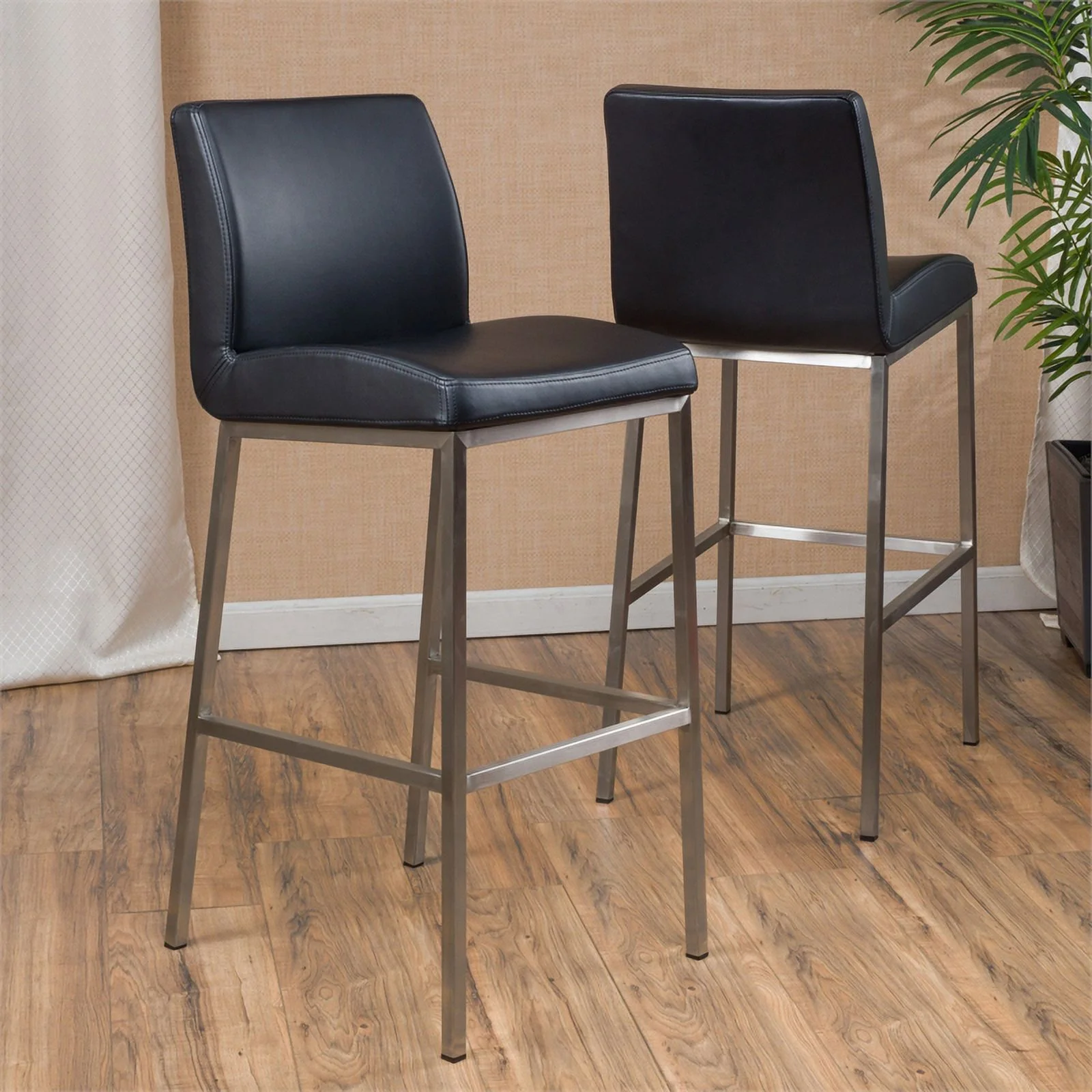 Noble House Vasos Black Leather Barstool (Set of 2)
