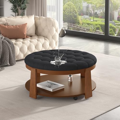 Modern 2 Piece Nesting Rattan Wood+ MDF Coffee Table Set in Natural