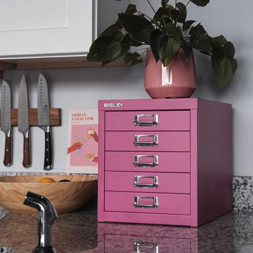 Bisley 10-Drawer Steel MultiDrawer Cabinet - Black, Chrome Pull Handles with Label Holders, Powder-Coated Steel, Removable Drawers, Fits Under Most Desks, Labels Included