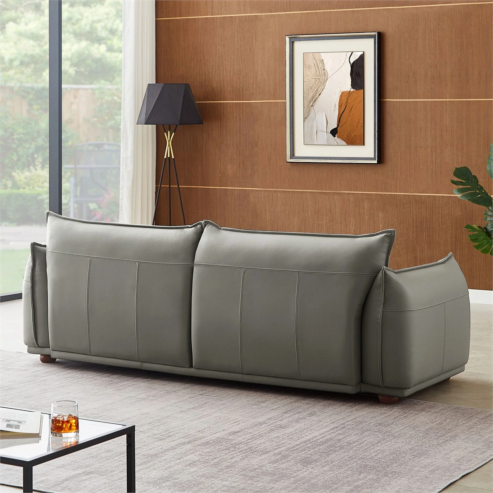 Maner Mid-Century Modern Luxury Living Room Couch in Gray Leather