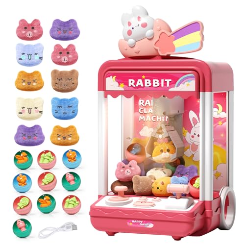 30 PCS Claw Machine for Kids, Mini Vending Machine with Lights Sound, Electronic Prize Dispenser for Kids Girl Ages 3-6, Claw Toys Game Gifts for 3 4 5 6 7 8 Years Old Girls