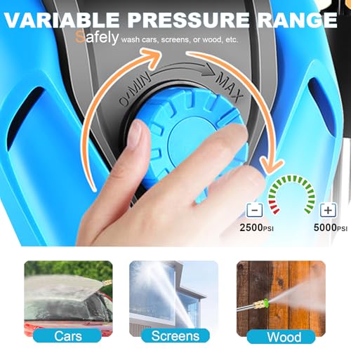 5000 PSI Adjustable Pressure Washer 2.8GPM Electric Power Washer with 33ft Pressure hose, 4 Nozzle and Foam Cannon, Powerwashers for home, Cars, Pressure Setting Range (2500PSI-4500PSI)Green