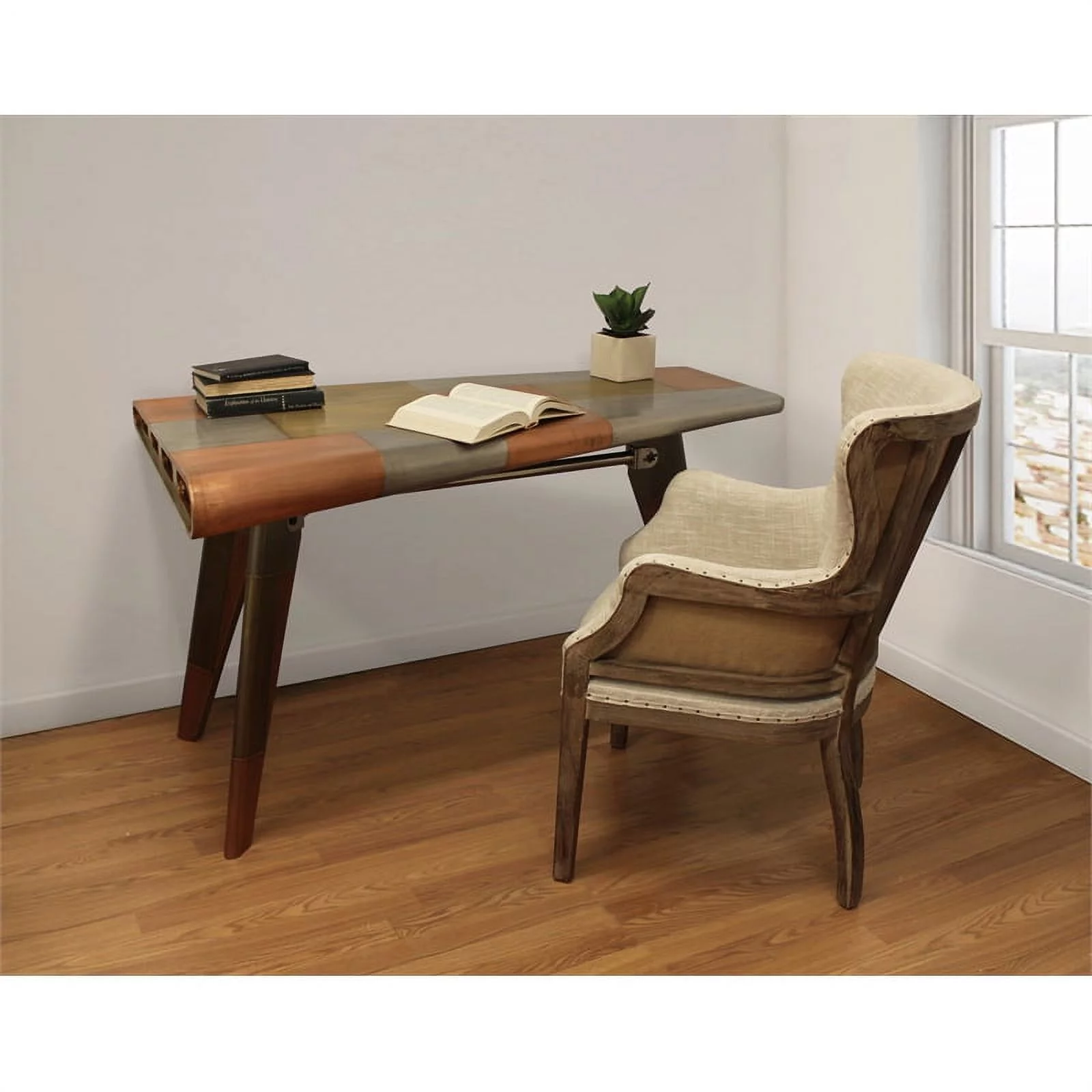 Mar Vista Tri-Tone Metal Cladded Writing Desk in Copper Finish