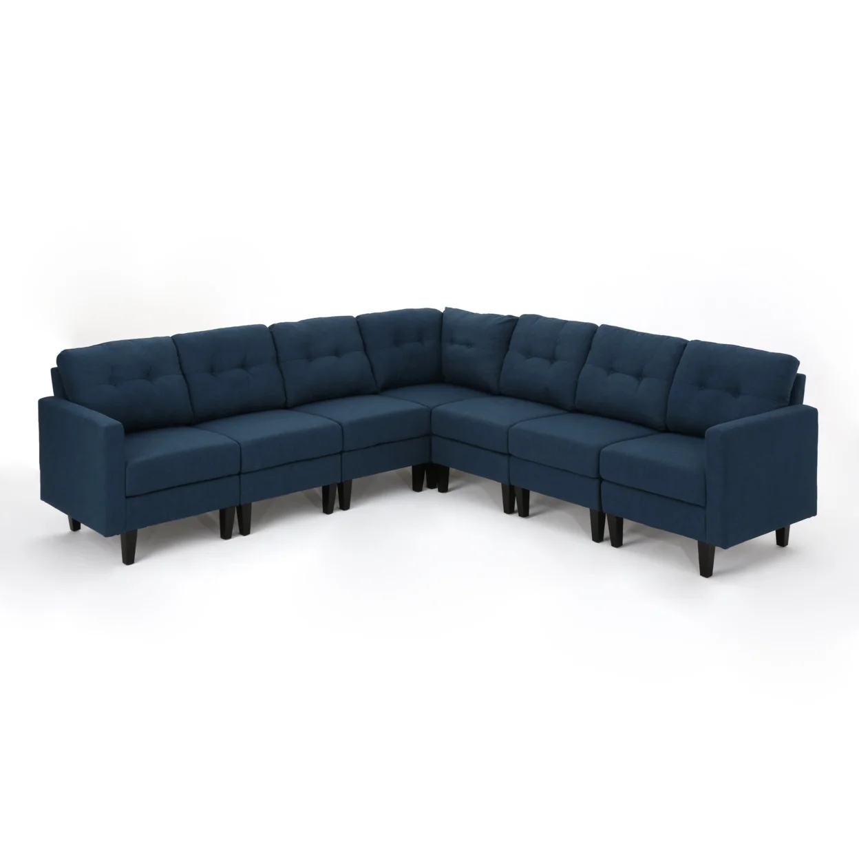 Niya Mid Century Modern 7 Piece Fabric Extended Sectional Sofa