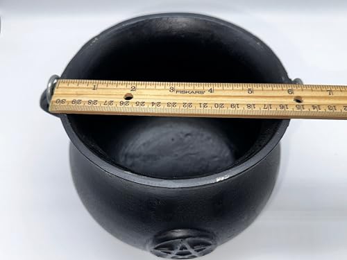 X-Large Pentacle Cast Iron Cauldron with Lid and Handle, 7.5