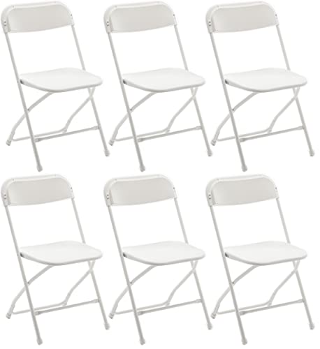 BTEXPERT Set of 10, White Plastic Folding Chairs Steel Frame Commercial 650LB High Weight Capacity Event Chair Lightweight for Office Wedding Party Picnic Kitchen Dining Church School - 10