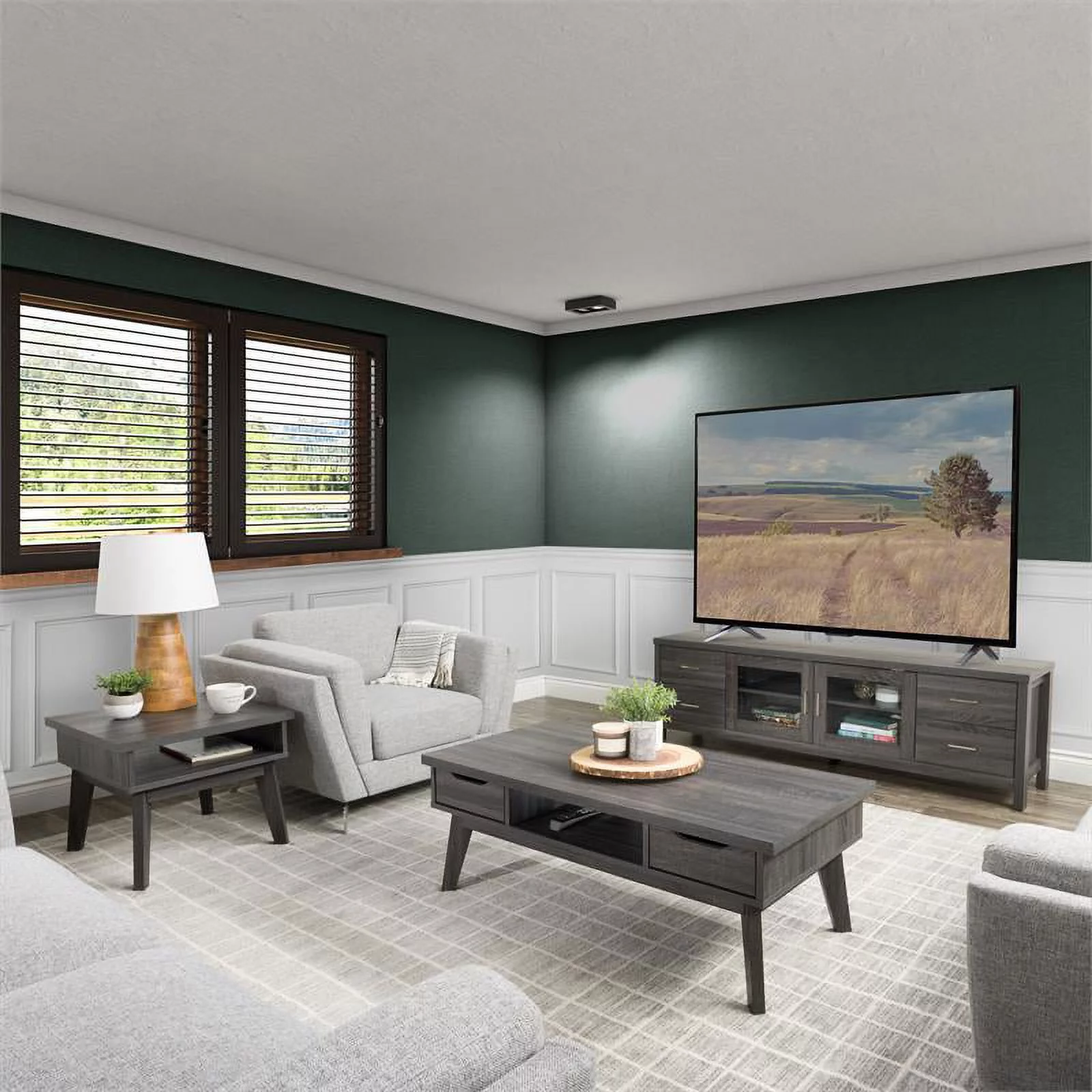 Hollywood Mid Century Dark Gray Engineered Wood Coffee Table with Drawers