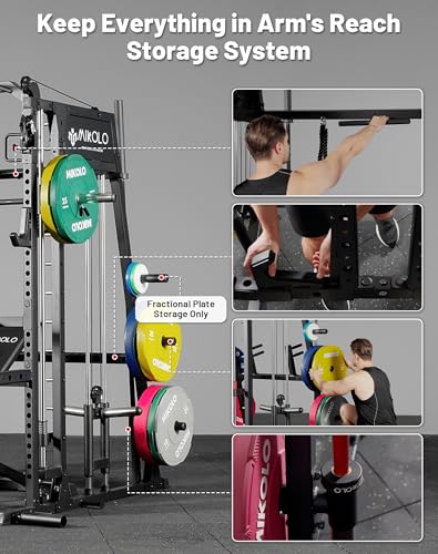 Mikolo Smith Machine, 2200lbs Squat Rack with LAT-Pull Down System & Cable Crossover Machine, Training Equipment with Leg Hold-Down Attachment