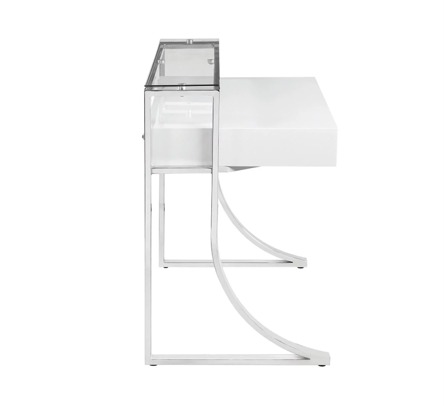 Gemma 2-drawer Writing Desk Glossy White and Chrome