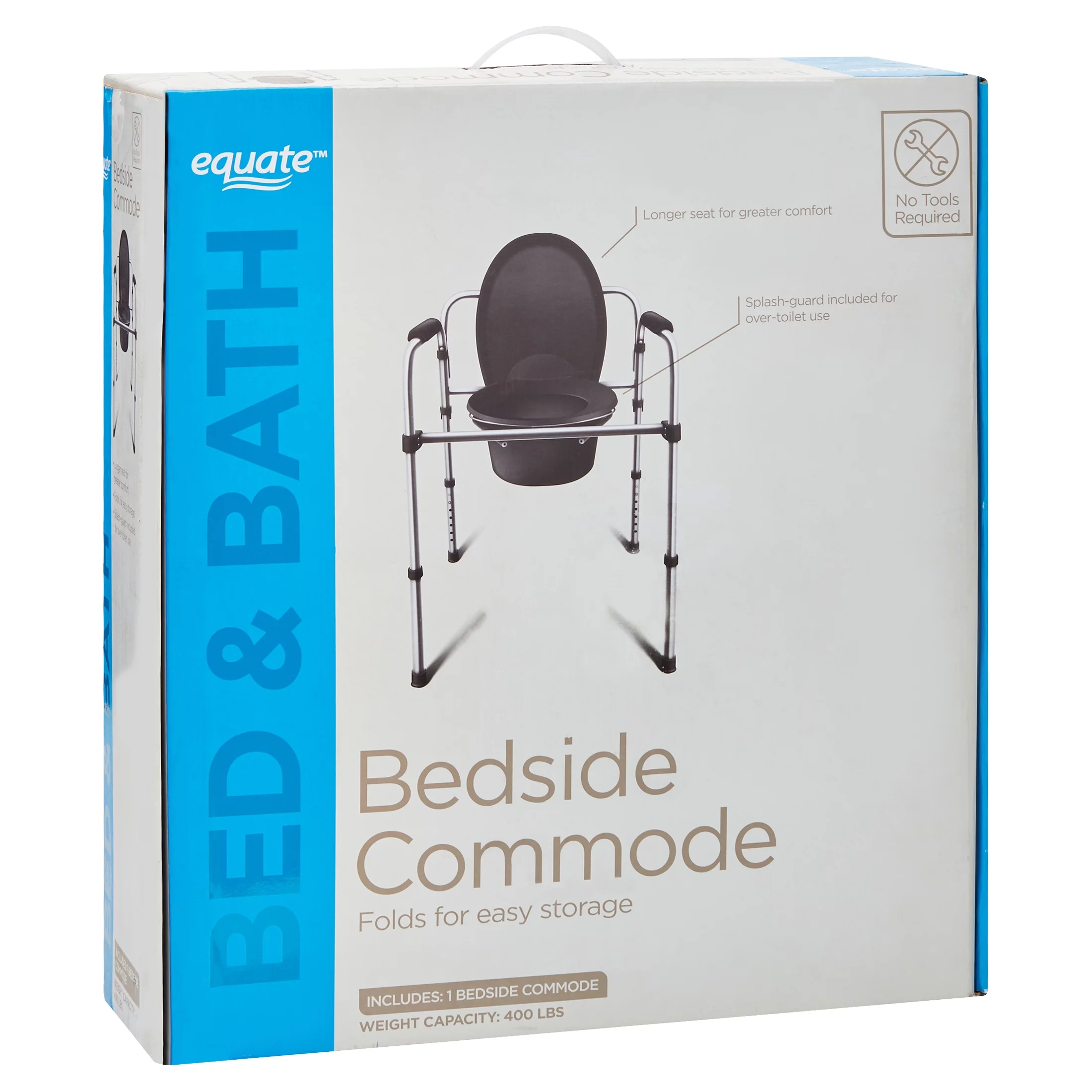 Equate Steel Foldable 3-in-1 Bedside Toilet Commode, 400 lb Weight Capacity