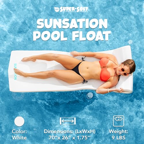 TRC Recreation Sunsation Vinyl Coated Foam Swimming Pool Float Mat Adult Lounger with Built-in Roll Pillow