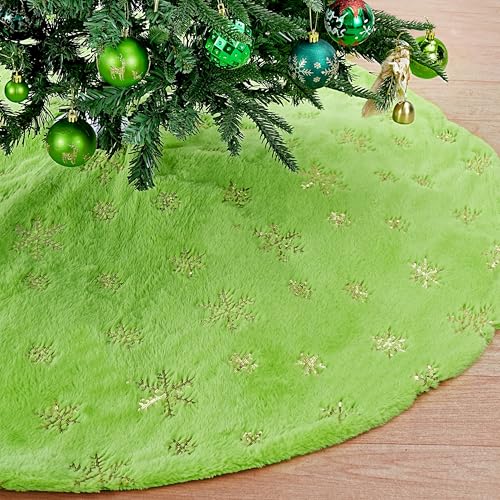 White Christmas Tree Skirt 36 Inches Faux Fur Tree Skirts Rose Gold Snowflakes Plush Tree Skirts Small Xmas Tree Skirt for Christmas Tree Decorations Ornaments