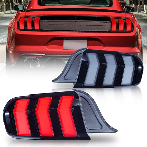 VLAND LED Rear Lights Compatible with Mustang 2015-2023 w/Sequential Turn Signal (5-Modes Switchable Lighting), Clear Lens Taillight Assembly, Passenger&Driver Sides (Clear)