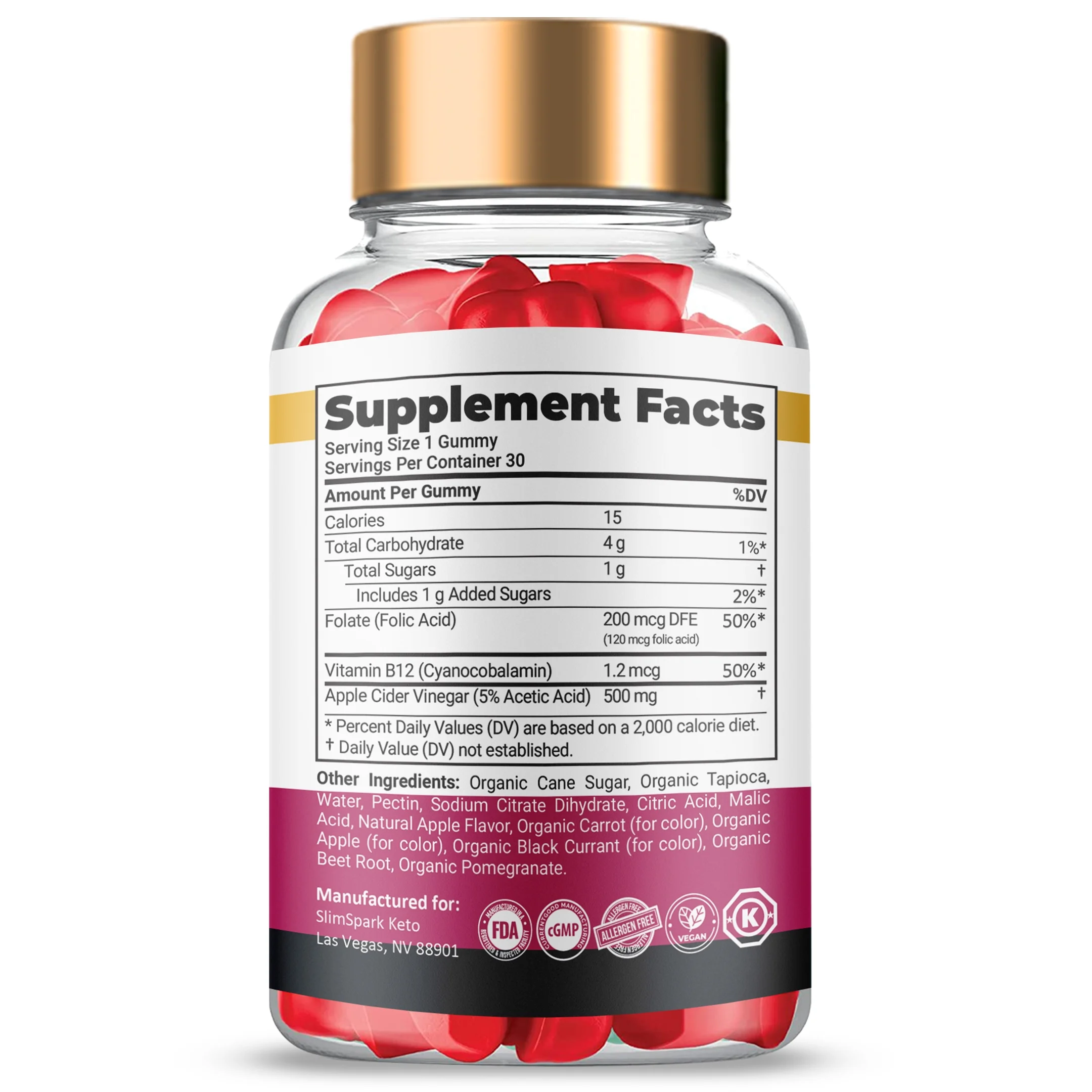 (1 Pack) SlimSpark Keto ACV Gummies, Maximum Strength, Apple Cider Vinegar, 1 Month Supply Dietary Supplement