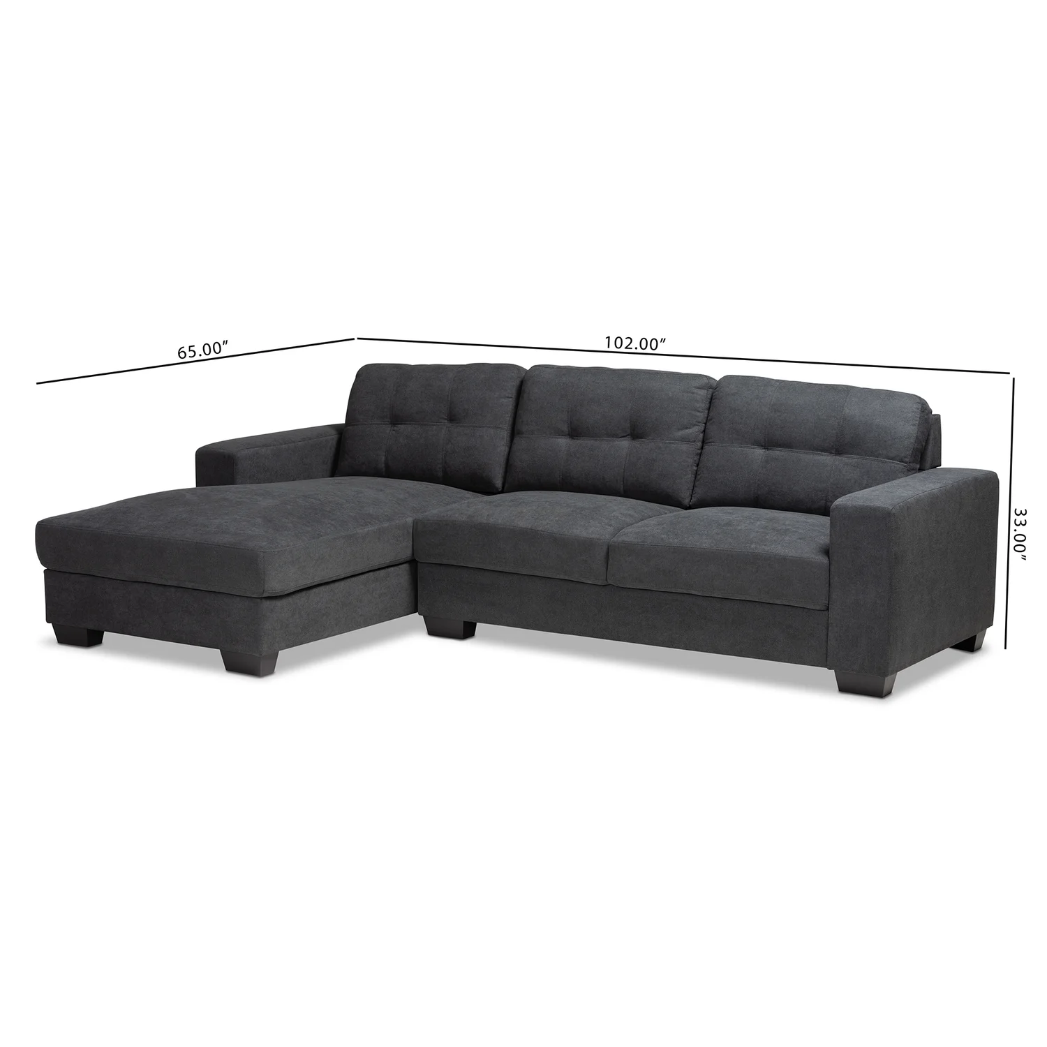 Baxton Studio Langley Dark Grey Sectional Sofa with Left Facing Chaise