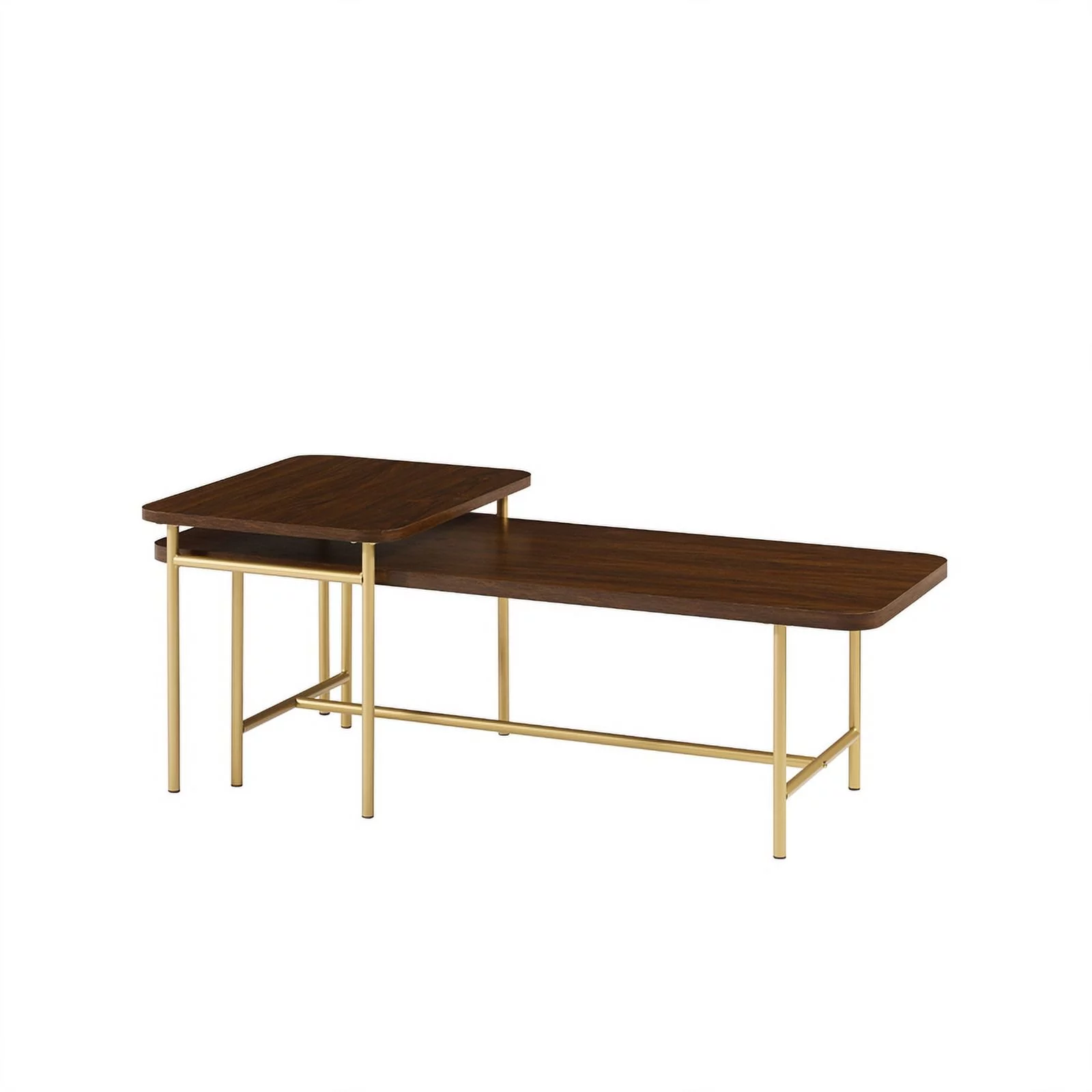 2-Piece Modern Wood Nesting Coffee Table - Dark Walnut / Gold